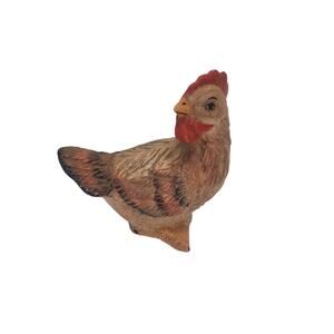 Vintage 1980s Scioto Ceramics Hen Chicken Rooster Figurine Country Farm Decor